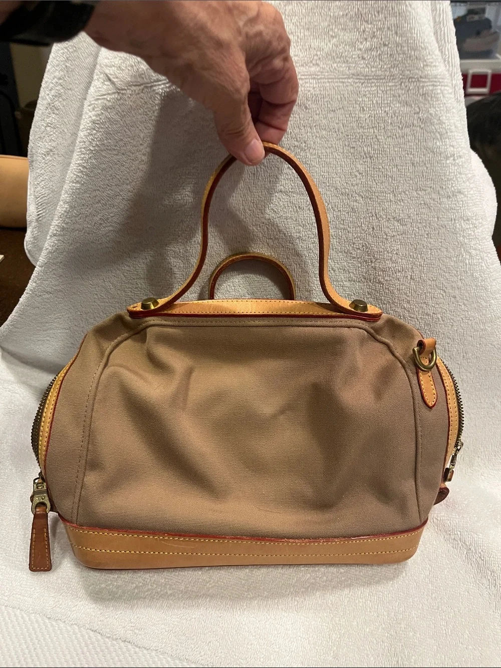 Dooney & Bourke Brown and Tan Canvas Satchel